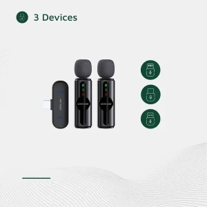 میکروفون یقه ای بی سیم دو کاربره گرین لاین مدل GM 76X رابط Type-C و Lightning و USB-A